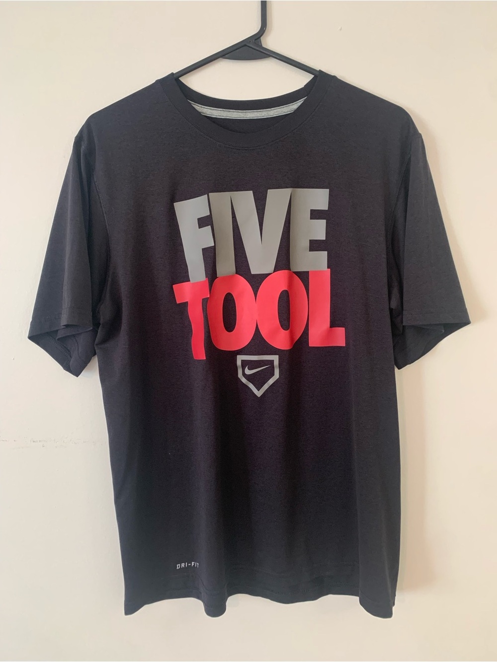 Nike Black Short-Sleeve 'FIVE TOOL' Graphic Tee with Gray and Red Print